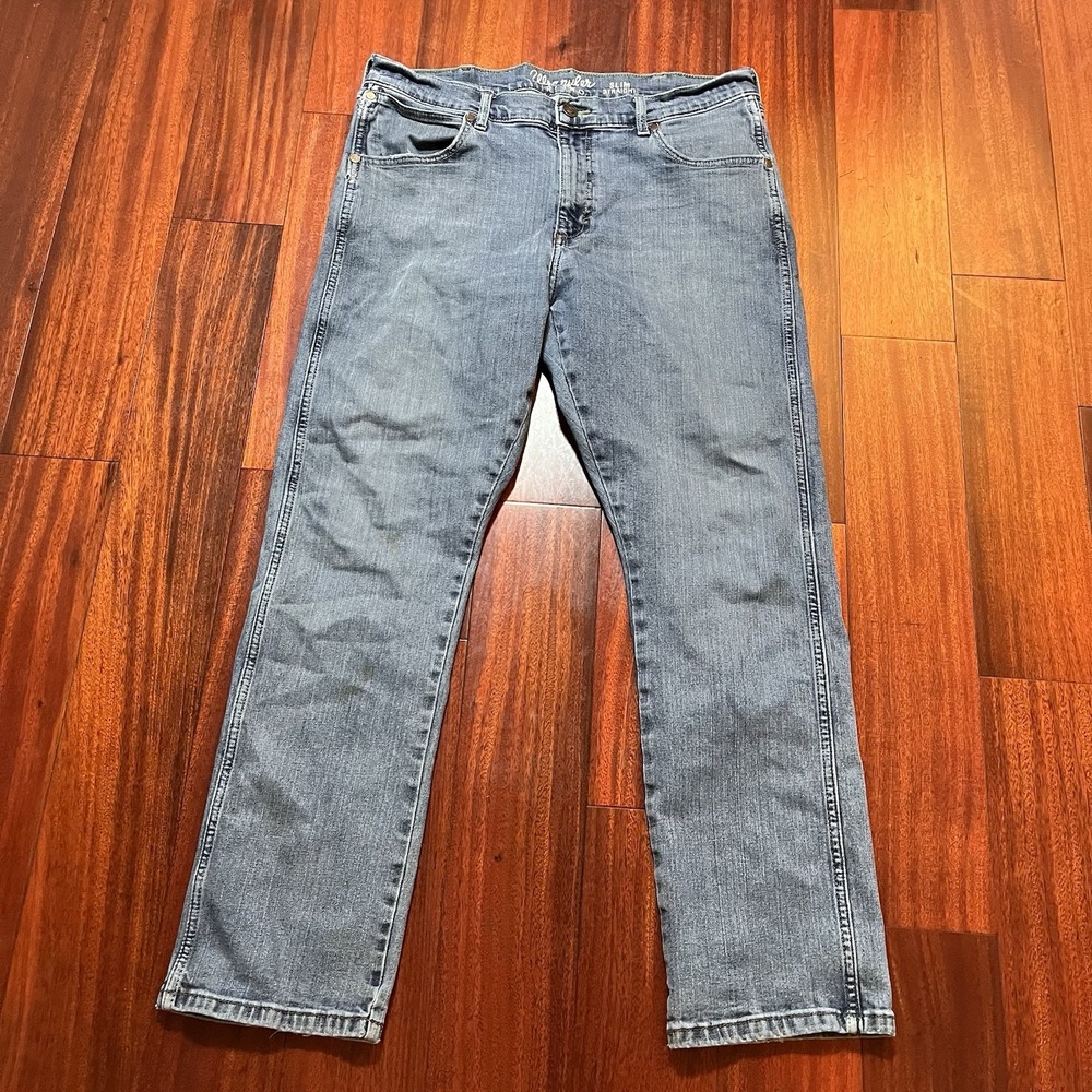 Wrangler Jeans Mens 36x32 (36x30) Retro Slim Straight Blue Medium Wash Grunge